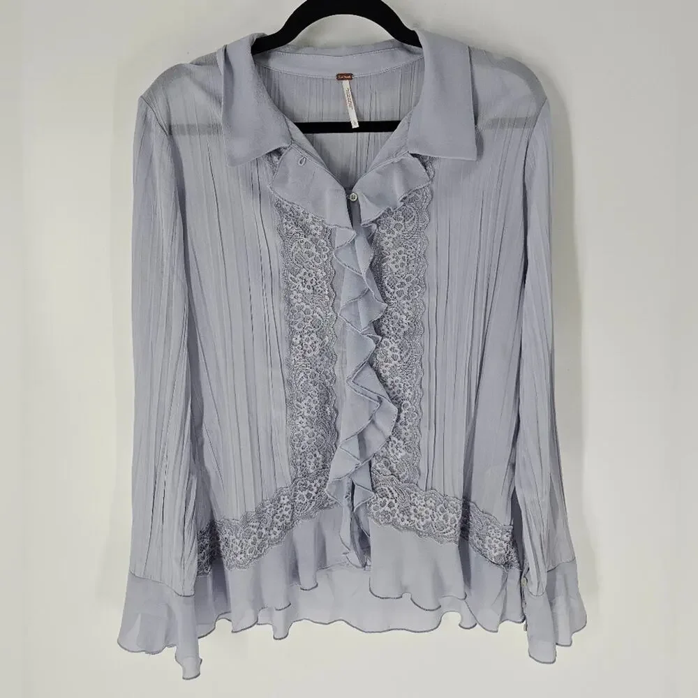 Free People Light Blue Chambray Sky Bad at Love Blouse L